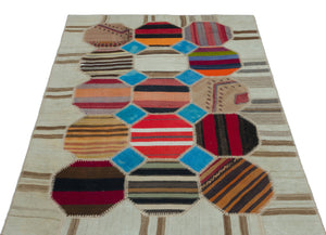 Naturel Over Dyed Kilim Patchwork Unique Rug 3'11'' x 5'9'' ft 120 x 176 cm