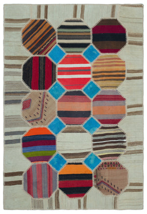 Naturel Over Dyed Kilim Patchwork Unique Rug 3'11'' x 5'9'' ft 120 x 176 cm