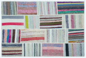 Striped Over Dyed Kilim Patchwork Unique Rug 3'11'' x 5'11'' ft 120 x 180 cm