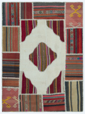 Naturel Over Dyed Kilim Patchwork Unique Rug 4'4'' x 5'10'' ft 133 x 177 cm