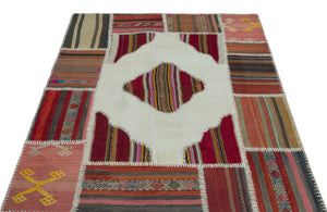 Naturel Over Dyed Kilim Patchwork Unique Rug 4'4'' x 5'10'' ft 133 x 177 cm