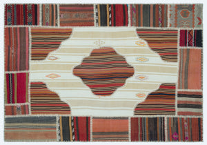 Naturel Over Dyed Kilim Patchwork Unique Rug 5'3'' x 7'6'' ft 160 x 228 cm