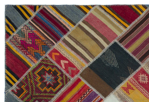 Naturel Over Dyed Kilim Patchwork Unique Rug 5'2'' x 7'7'' ft 158 x 232 cm