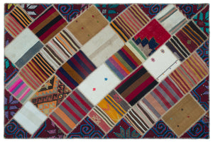 Naturel Over Dyed Kilim Patchwork Unique Rug 5'2'' x 7'9'' ft 157 x 237 cm