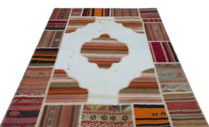 Naturel Over Dyed Kilim Patchwork Unique Rug 5'3'' x 7'4'' ft 160 x 223 cm