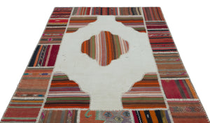 Naturel Over Dyed Kilim Patchwork Unique Rug 5'4'' x 7'7'' ft 162 x 232 cm