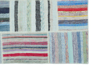 Striped Over Dyed Kilim Patchwork Unique Rug 5'3'' x 7'3'' ft 159 x 220 cm