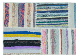 Striped Over Dyed Kilim Patchwork Unique Rug 5'3'' x 7'3'' ft 159 x 220 cm