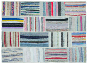 Striped Over Dyed Kilim Patchwork Unique Rug 5'3'' x 7'3'' ft 159 x 220 cm