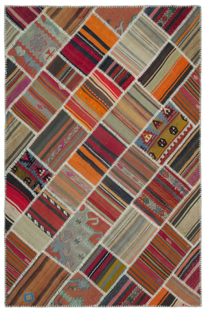 Naturel Over Dyed Kilim Patchwork Unique Rug 5'2'' x 7'9'' ft 157 x 236 cm