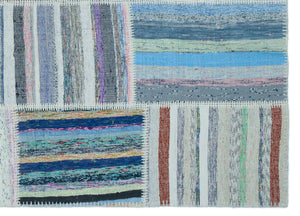 Striped Over Dyed Kilim Patchwork Unique Rug 5'3'' x 7'5'' ft 160 x 225 cm