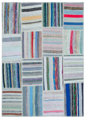 Striped Over Dyed Kilim Patchwork Unique Rug 5'3'' x 7'5'' ft 160 x 225 cm