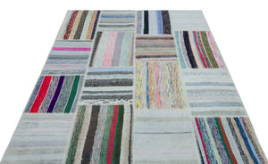 Striped Over Dyed Kilim Patchwork Unique Rug 5'3'' x 7'4'' ft 160 x 224 cm