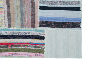 Striped Over Dyed Kilim Patchwork Unique Rug 5'3'' x 7'4'' ft 160 x 224 cm