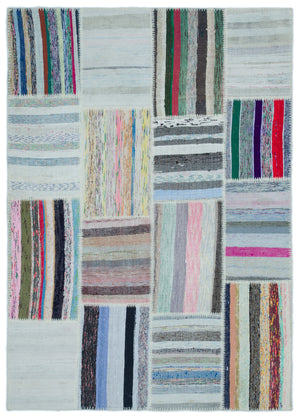 Striped Over Dyed Kilim Patchwork Unique Rug 5'3'' x 7'4'' ft 160 x 224 cm