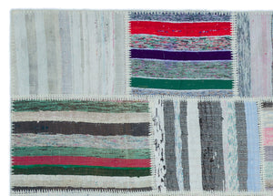 Striped Over Dyed Kilim Patchwork Unique Rug 5'3'' x 7'4'' ft 160 x 224 cm