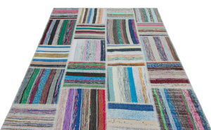 Striped Over Dyed Kilim Patchwork Unique Rug 5'3'' x 7'6'' ft 160 x 228 cm