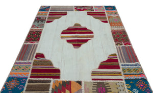 Naturel Over Dyed Kilim Patchwork Unique Rug 5'5'' x 7'9'' ft 165 x 236 cm