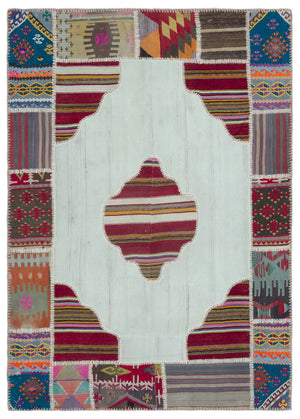 Naturel Over Dyed Kilim Patchwork Unique Rug 5'5'' x 7'9'' ft 165 x 236 cm