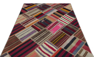 Naturel Over Dyed Kilim Patchwork Unique Rug 5'3'' x 7'5'' ft 160 x 226 cm