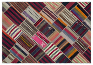 Naturel Over Dyed Kilim Patchwork Unique Rug 5'3'' x 7'5'' ft 160 x 226 cm