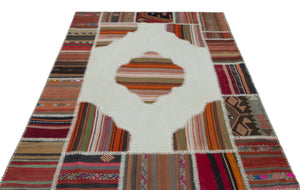 Naturel Over Dyed Kilim Patchwork Unique Rug 5'4'' x 7'6'' ft 162 x 228 cm