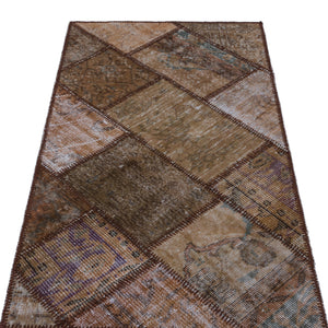 Brown Over Dyed Patchwork Unique Rug 2'7'' x 4'11'' ft 80 x 150 cm