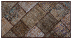 Brown Over Dyed Patchwork Unique Rug 2'7'' x 4'11'' ft 80 x 150 cm