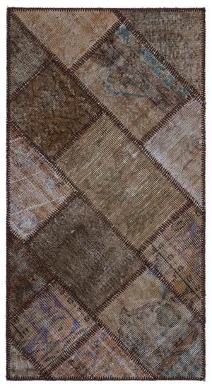 Brown Over Dyed Patchwork Unique Rug 2'7'' x 4'11'' ft 80 x 150 cm