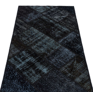 Black Over Dyed Patchwork Unique Rug 2'7'' x 4'11'' ft 80 x 150 cm