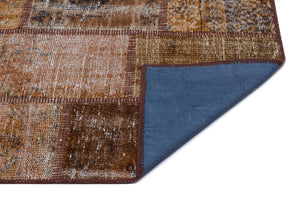 Brown Over Dyed Patchwork Unique Rug 2'7'' x 4'11'' ft 80 x 150 cm