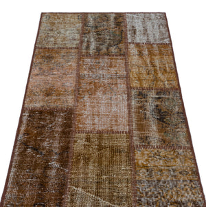 Brown Over Dyed Patchwork Unique Rug 2'7'' x 4'11'' ft 80 x 150 cm