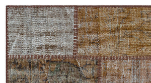 Brown Over Dyed Patchwork Unique Rug 2'7'' x 4'11'' ft 80 x 150 cm