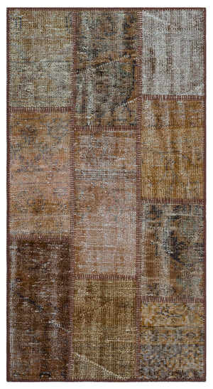 Brown Over Dyed Patchwork Unique Rug 2'7'' x 4'11'' ft 80 x 150 cm