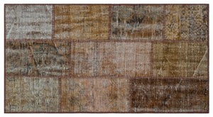 Brown Over Dyed Patchwork Unique Rug 2'7'' x 4'11'' ft 80 x 150 cm