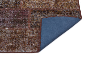 Brown Over Dyed Patchwork Unique Rug 2'7'' x 4'11'' ft 80 x 150 cm