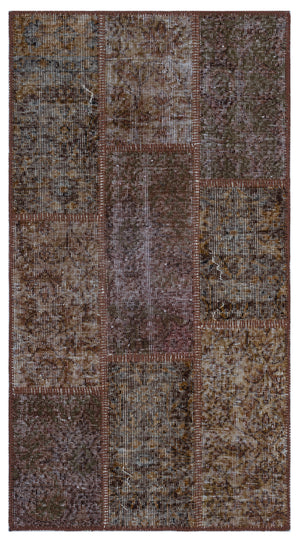 Brown Over Dyed Patchwork Unique Rug 2'7'' x 4'11'' ft 80 x 150 cm