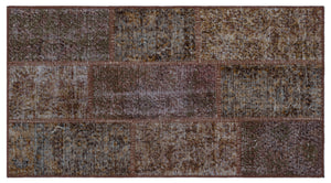 Brown Over Dyed Patchwork Unique Rug 2'7'' x 4'11'' ft 80 x 150 cm