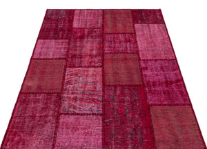 Red Over Dyed Patchwork Unique Rug 3'11'' x 5'11'' ft 120 x 180 cm