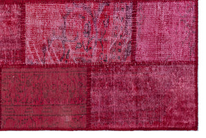 Red Over Dyed Patchwork Unique Rug 3'11'' x 5'11'' ft 120 x 180 cm