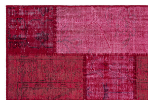 Red Over Dyed Patchwork Unique Rug 3'11'' x 5'11'' ft 120 x 180 cm