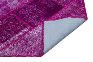 Fuchsia Over Dyed Patchwork Unique Rug 3'11'' x 5'11'' ft 120 x 180 cm