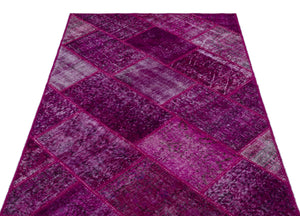 Fuchsia Over Dyed Patchwork Unique Rug 3'11'' x 5'11'' ft 120 x 180 cm