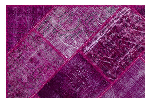 Fuchsia Over Dyed Patchwork Unique Rug 3'11'' x 5'11'' ft 120 x 180 cm