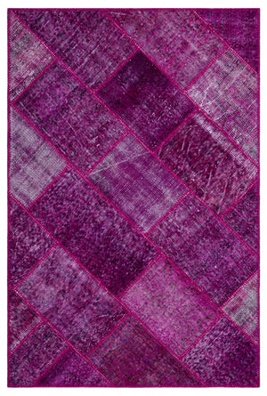 Fuchsia Over Dyed Patchwork Unique Rug 3'11'' x 5'11'' ft 120 x 180 cm