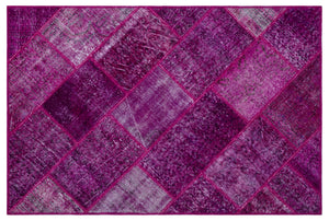 Fuchsia Over Dyed Patchwork Unique Rug 3'11'' x 5'11'' ft 120 x 180 cm