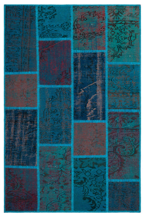 Turquoise  Over Dyed Patchwork Unique Rug 3'11'' x 5'11'' ft 120 x 180 cm