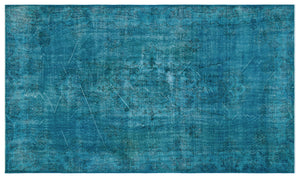 Turquoise  Over Dyed Vintage Rug 5'5'' x 9'3'' ft 166 x 281 cm