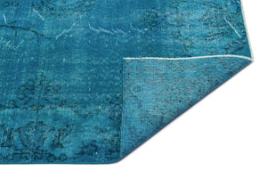 Turquoise  Over Dyed Vintage Rug 5'5'' x 9'3'' ft 166 x 281 cm