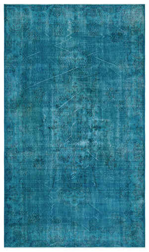 Turquoise  Over Dyed Vintage Rug 5'5'' x 9'3'' ft 166 x 281 cm